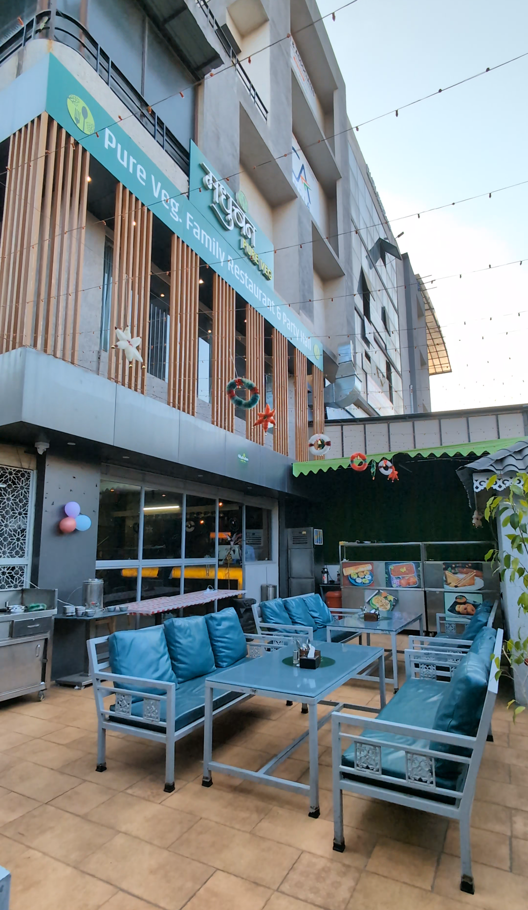 Open-air patio seating at Madhuban Pure Veg